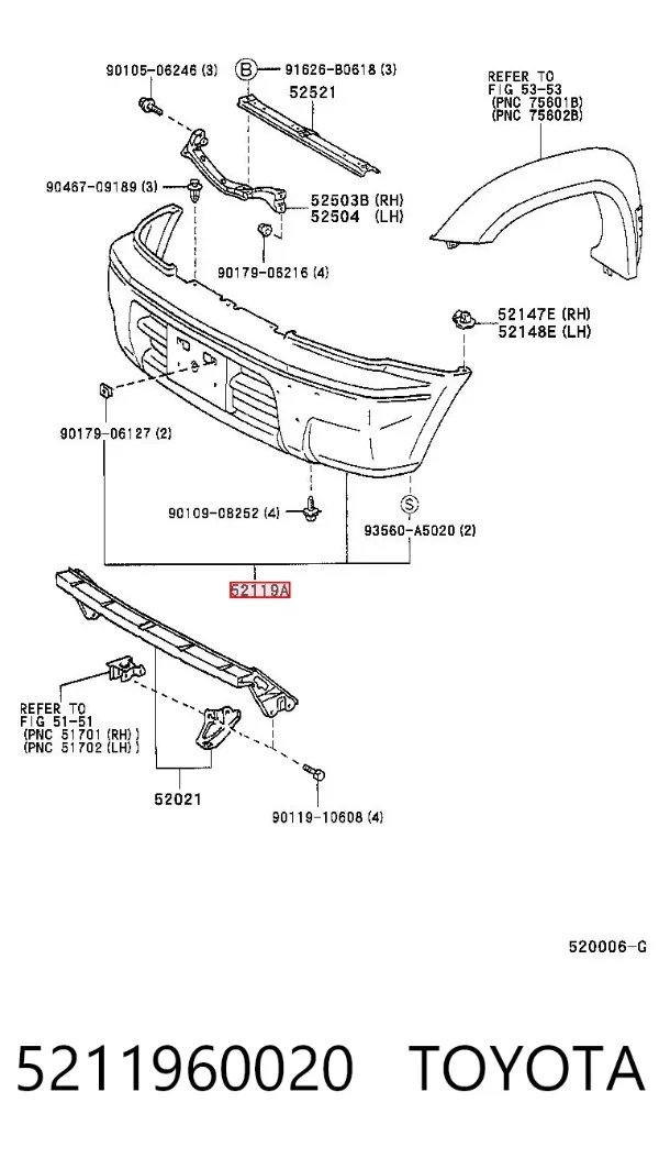Передний бампер 5211960020 Toyota