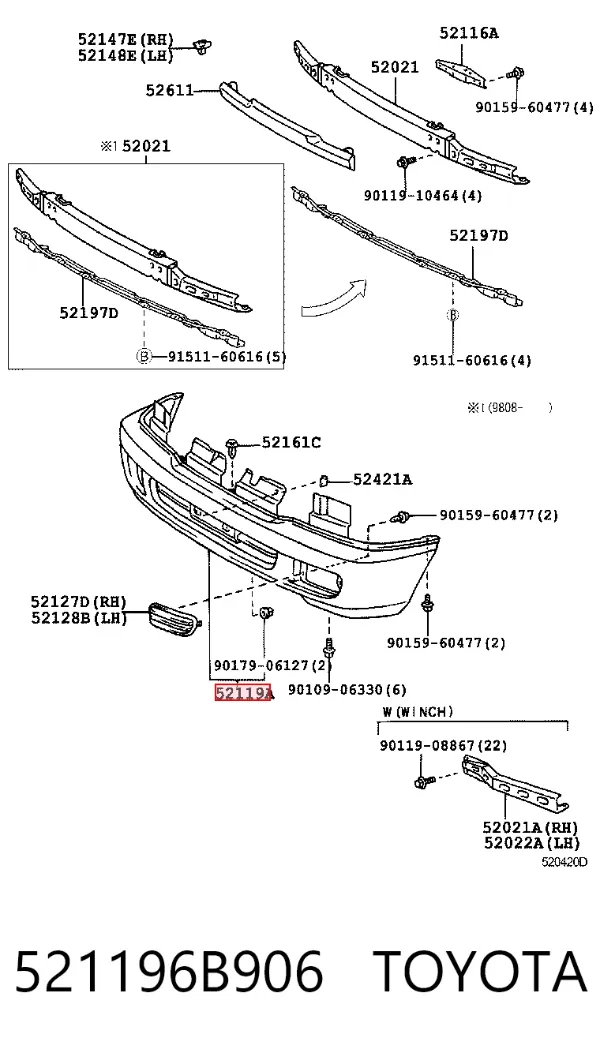 Передний бампер 521196B906 Toyota