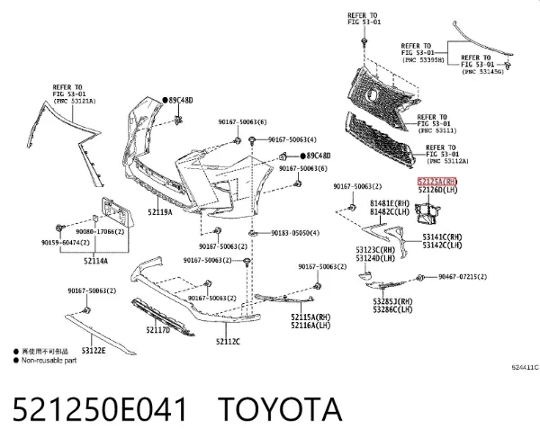 Кронштейн крепления противотуманной фары правой 521250E041 Toyota