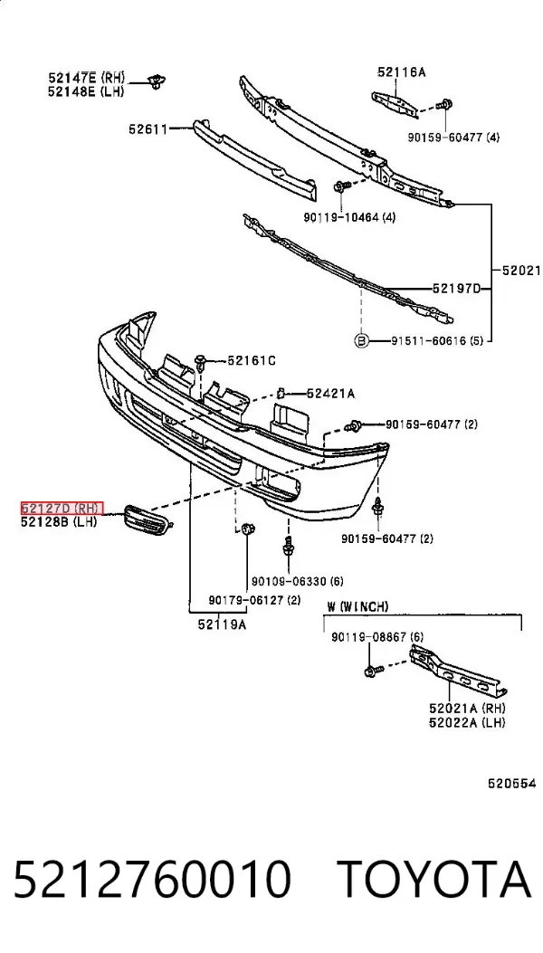 Решетка бампера переднего правая 5212760010 Toyota