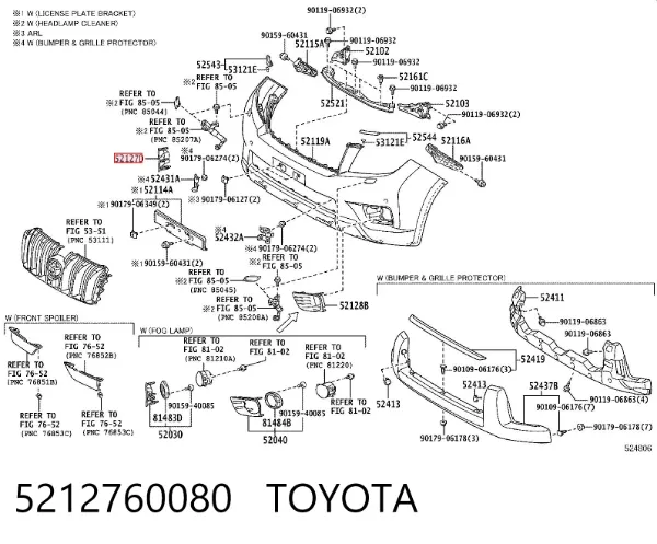 Заглушка (решетка) противотуманных фар бампера переднего правая 5212760080 Toyota