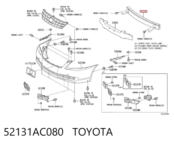 Усилитель переднего бампера 52131AC080 Toyota