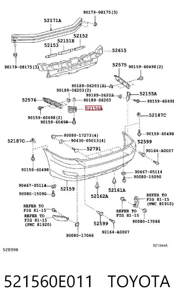 Кронштейн бампера заднего левый 521560E011 Toyota
