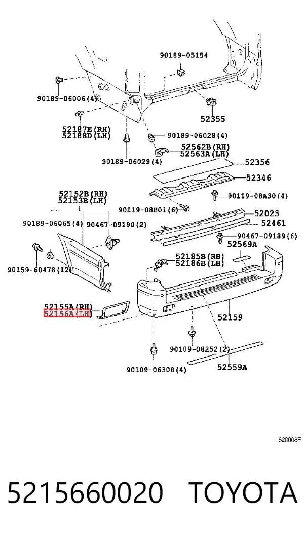 Кронштейн бампера заднего левый 5215660020 Toyota