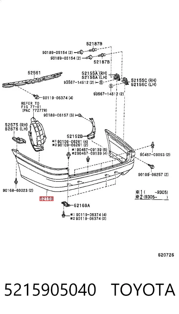 Задний бампер 5215905040 Toyota