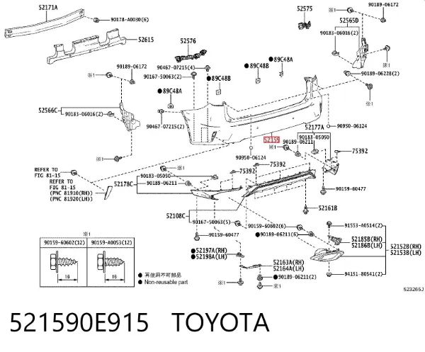 Задний бампер 521590E915 Toyota