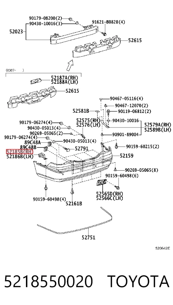 Кронштейн бампера заднего правый 5218550020 Toyota