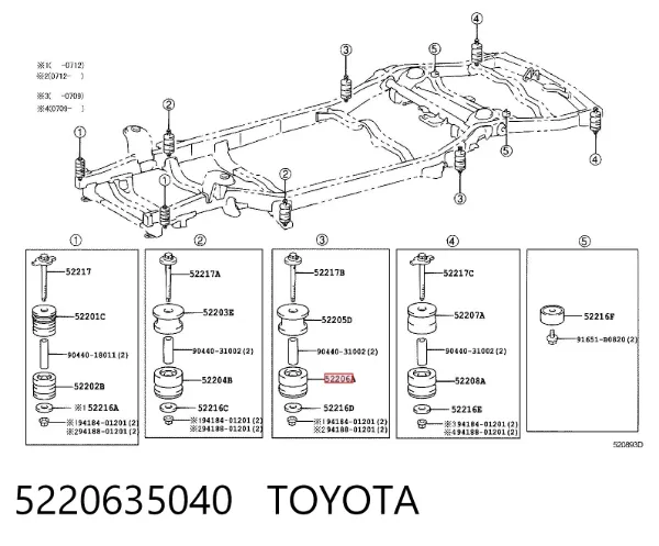 Подушка рамы (крепления кузова) 5220635040 Toyota