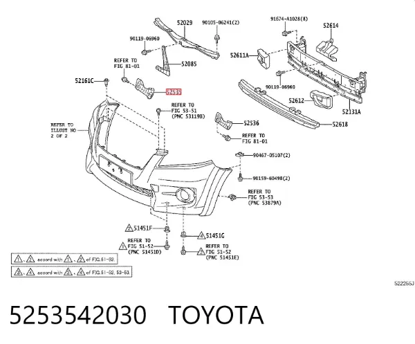 Кронштейн бампера переднего правый 5253542030 Toyota