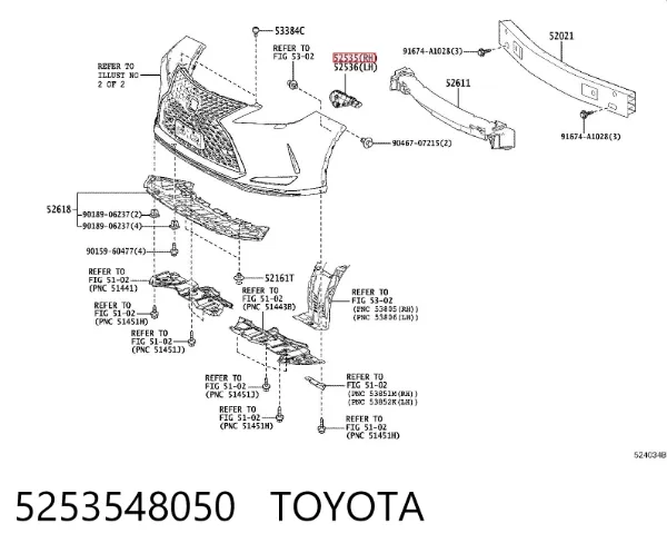 Кронштейн бампера переднего правый 5253548050 Toyota