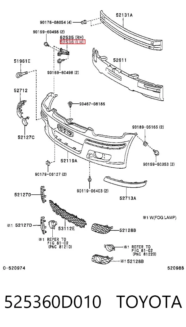 Кронштейн бампера переднего левый 525360D010 Toyota