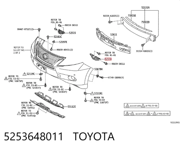 Кронштейн бампера переднего левый 5253648011 Toyota