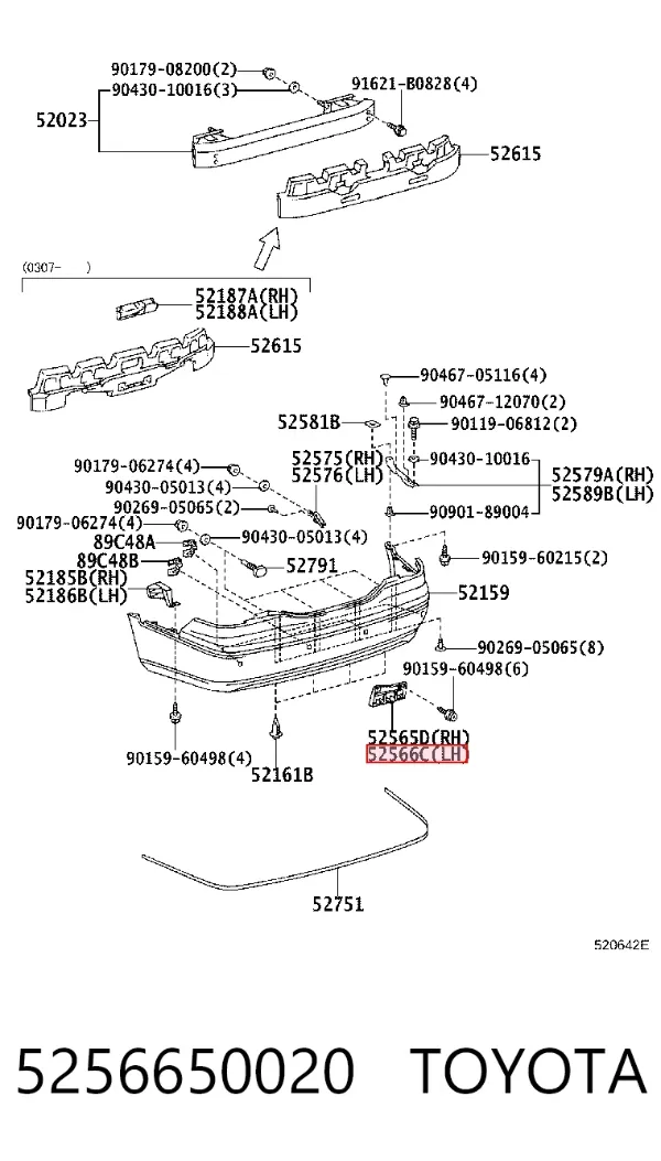 Кронштейн бампера заднего левый 5256650020 Toyota