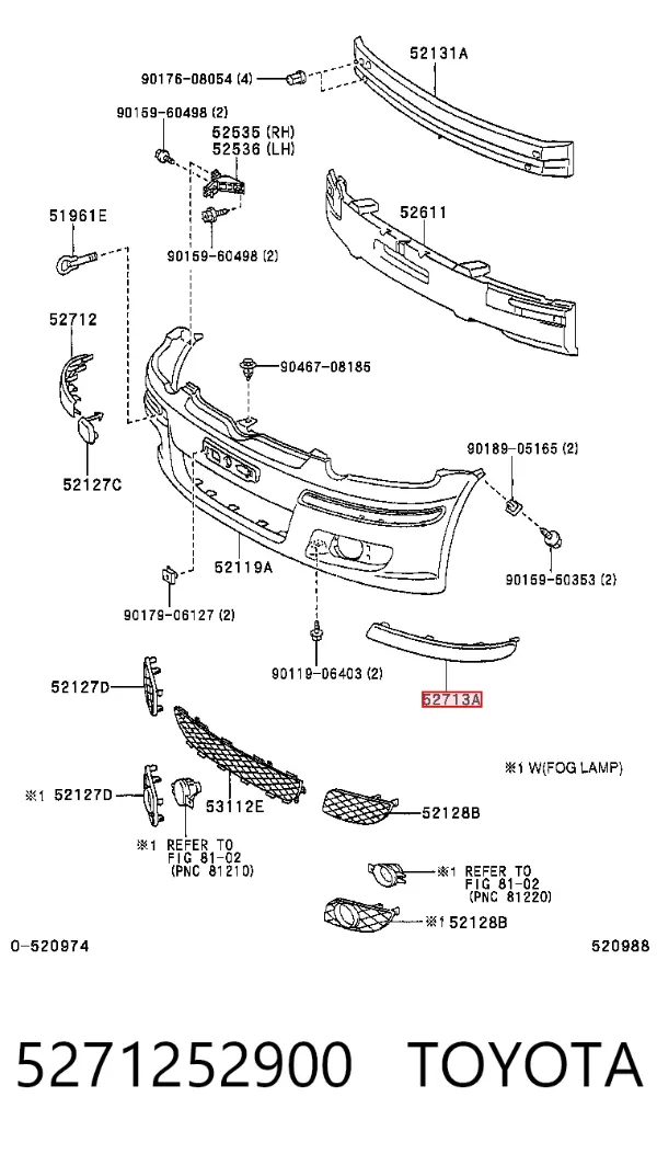 Молдинг бампера переднего левый 5271252900 Toyota