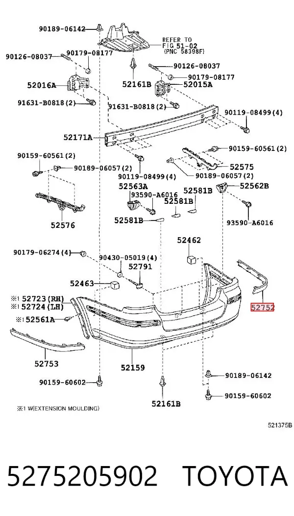 Молдинг бампера заднего правый 5275205902 Toyota