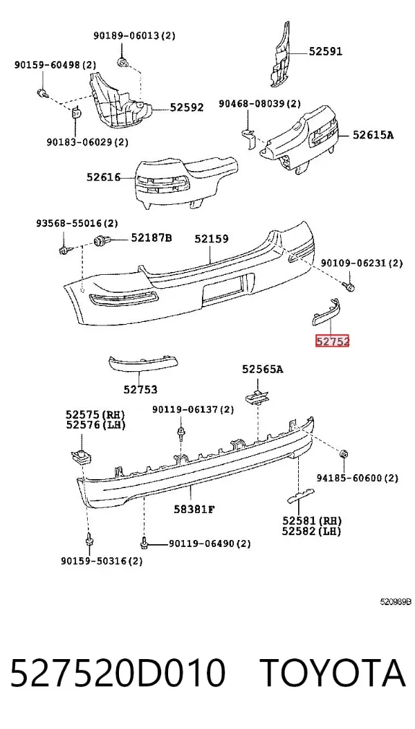 Молдинг бампера заднего правый 527520D010 Toyota