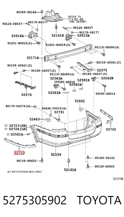 Молдинг бампера заднего левый TOYOTA 5275305902
