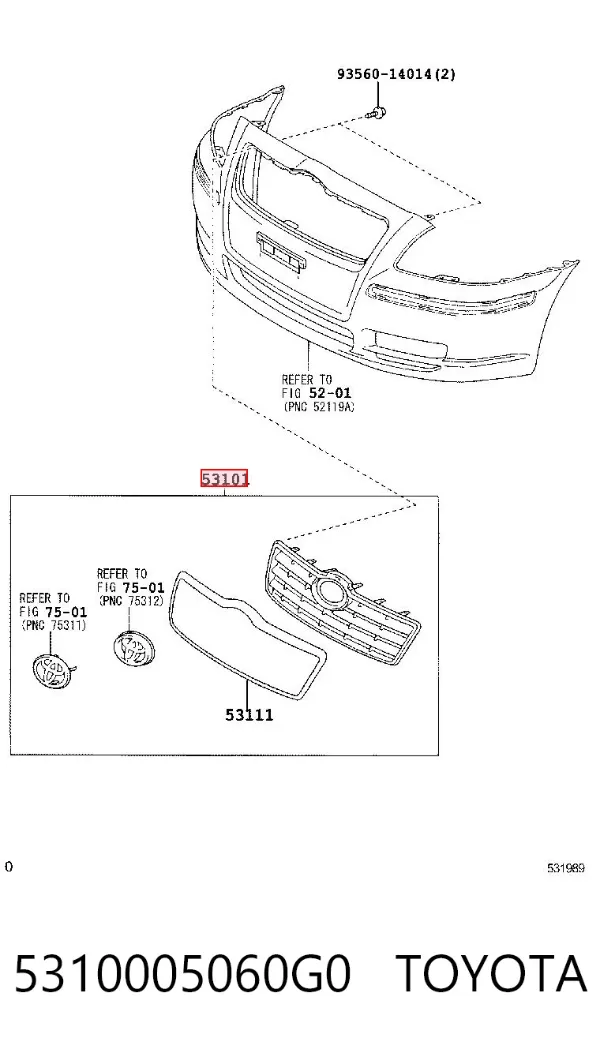 Решетка радиатора 5310005060G0 Toyota