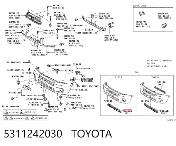Решетка бампера переднего 5311242030 Toyota