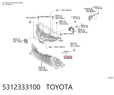 Молдинг решетки радиатора правый TOYOTA 5312333100