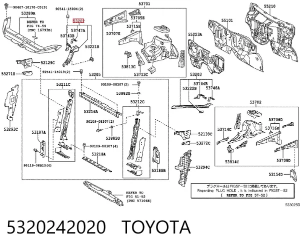 Кронштейн радиатора верхний правый 5320242020 Toyota