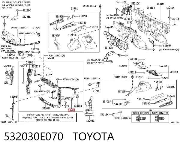 Суппорт радиатора левый (монтажная панель крепления фар) 532030E070 Toyota