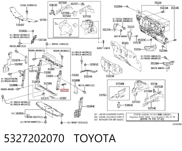 Кронштейн (адаптер) крепления фары передней левой 5327202070 Toyota