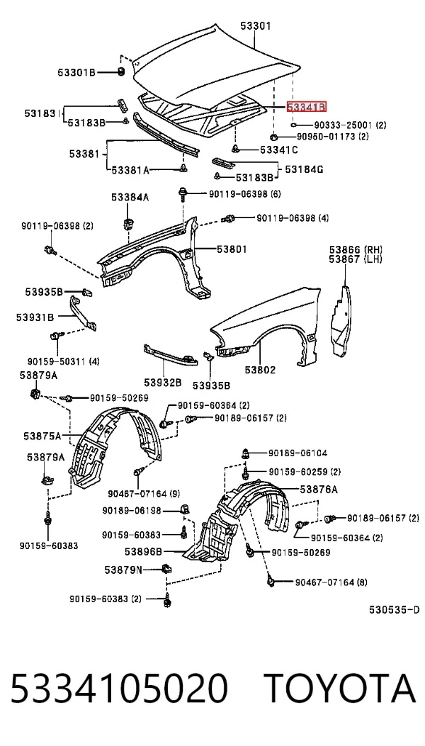Шумоизоляция капота 5334105020 Toyota