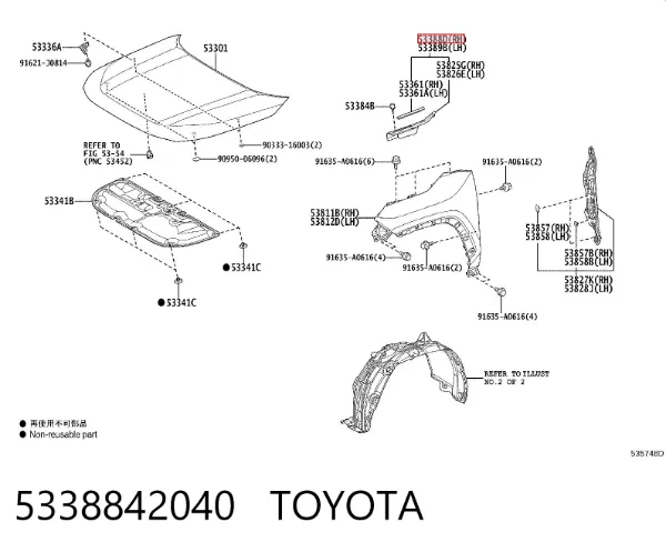 Накладка крыла переднего правого 5338842040 Toyota