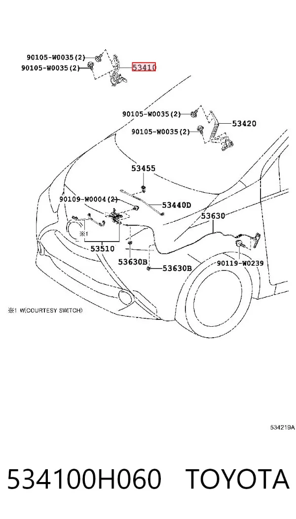 Петля капота правая 534100H060 Toyota
