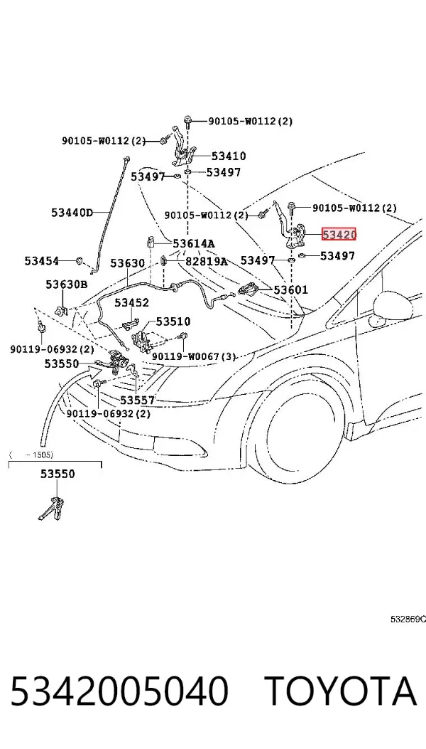 Петля капота левая 5342005040 Toyota