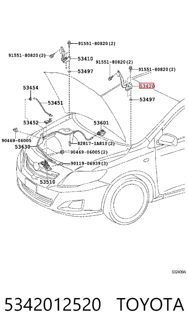Петля капота левая 5342012520 Toyota