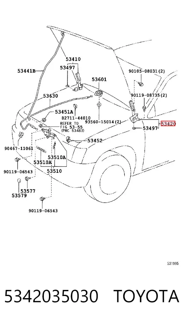 Петля капота левая 5342035030 Toyota