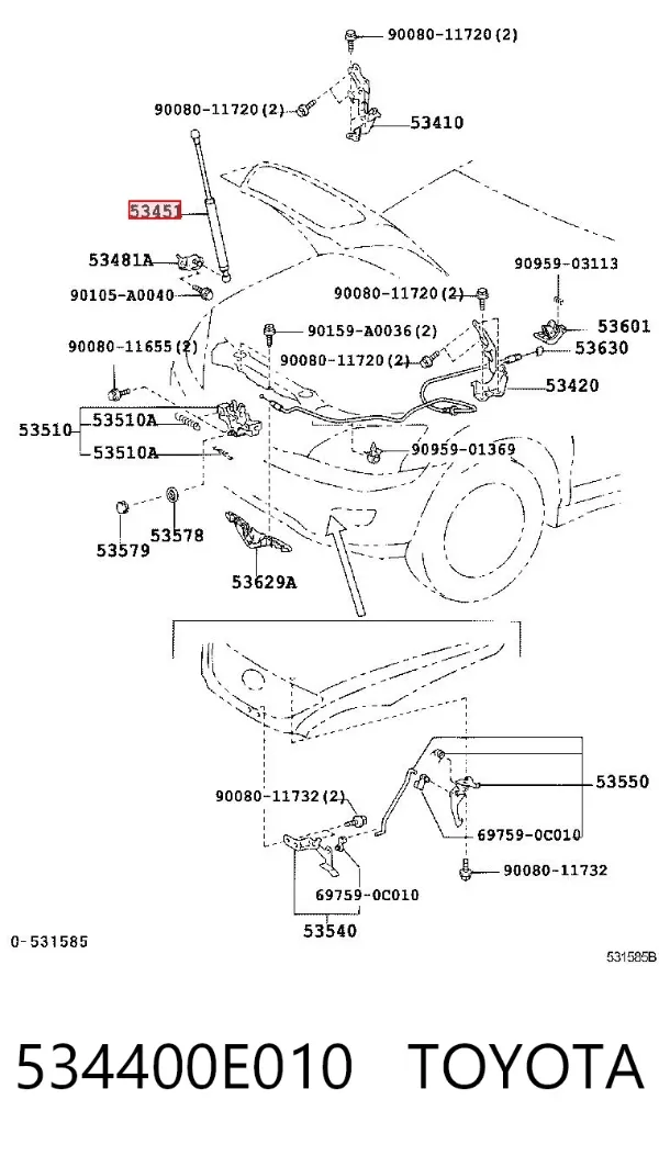 Амортизатор капота Lexus RX 300/330/350/400H