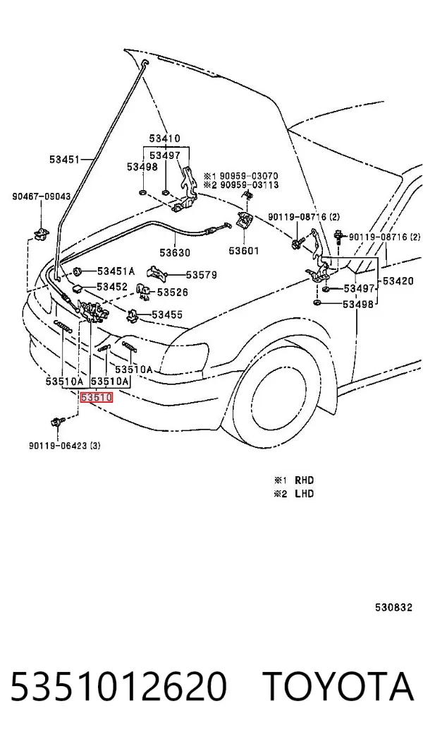 Замок капота 5351012620 Toyota