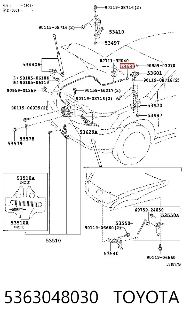 Трос капота Lexus RX 300/330/350/400H