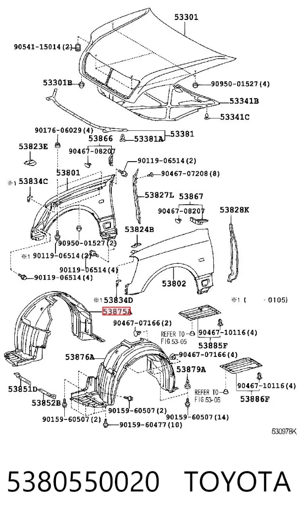 Подкрылок передний правый 5380550020 Toyota