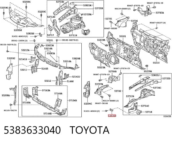 Кронштейн крепления крыла переднего левого передний 5383633040 Toyota