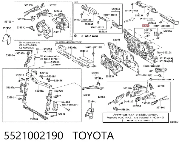 Шумоизоляция моторного щита 5521002190 Toyota