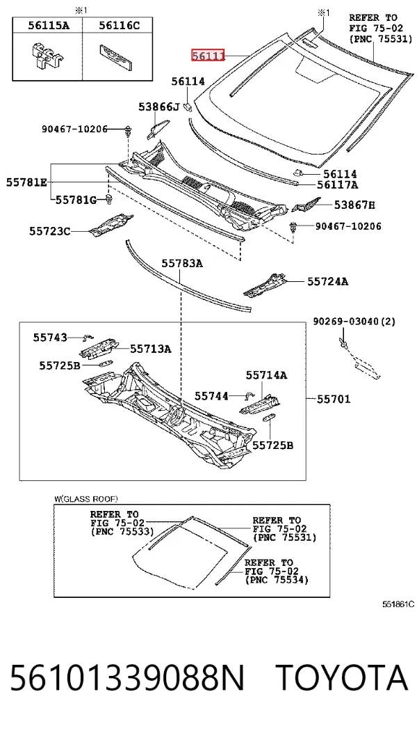 Лобовое стекло 56101339088N Toyota