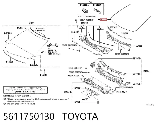Уплотнитель лобового стекла 5611750130 Toyota