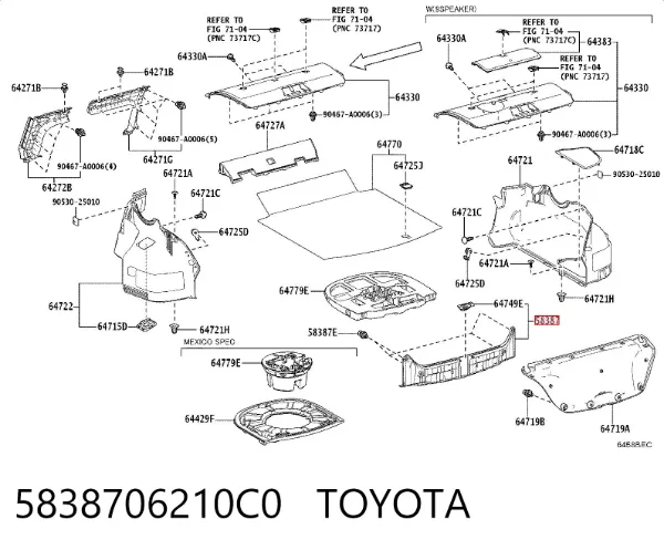 Облицовка задней панели багажника 5838706210C0 Toyota