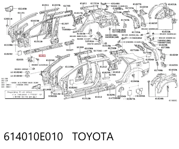 Порог внешний правый 614010E010 Toyota