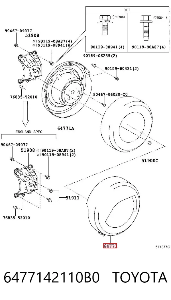 Чехол запасного колеса 6477142110B0 Toyota