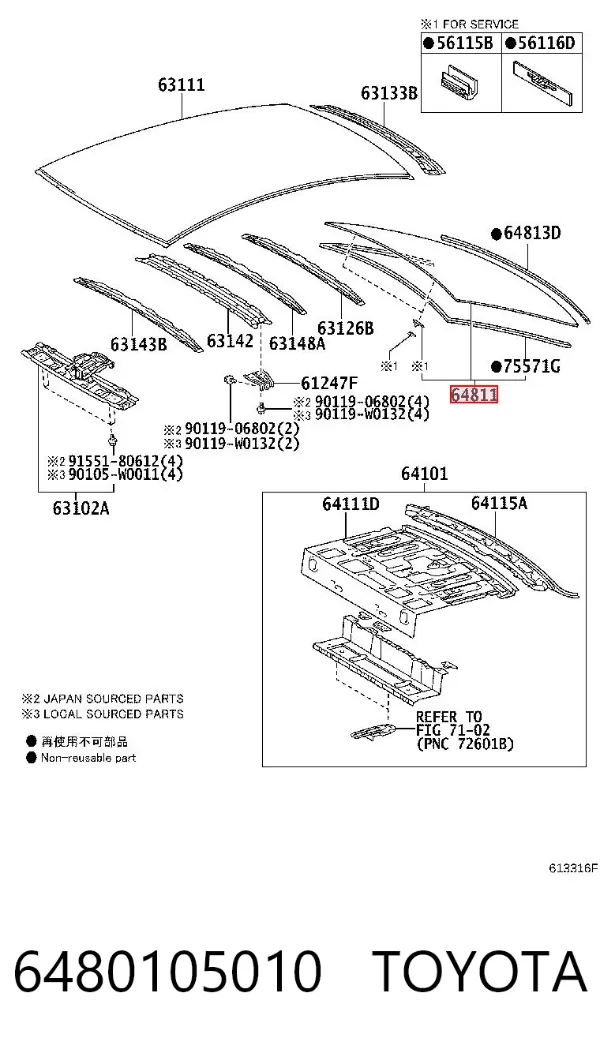 Заднее стекло 6480105010 Toyota