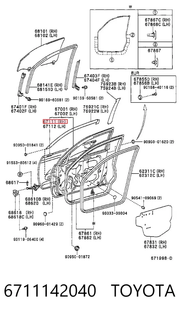 Дверь передняя правая 6711142040 Toyota