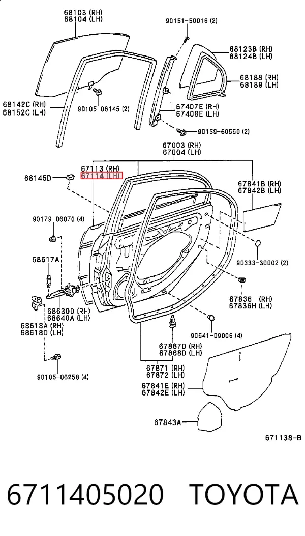 Дверь задняя левая 6711405020 Toyota
