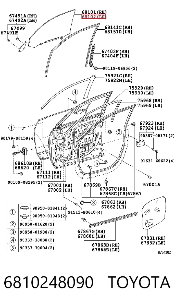 Стекло двери передней левой 6810248090 Toyota