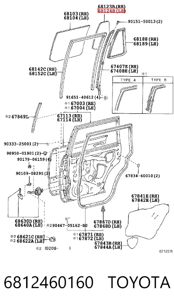 Стекло-форточка двери задней левой 6812460160 Toyota