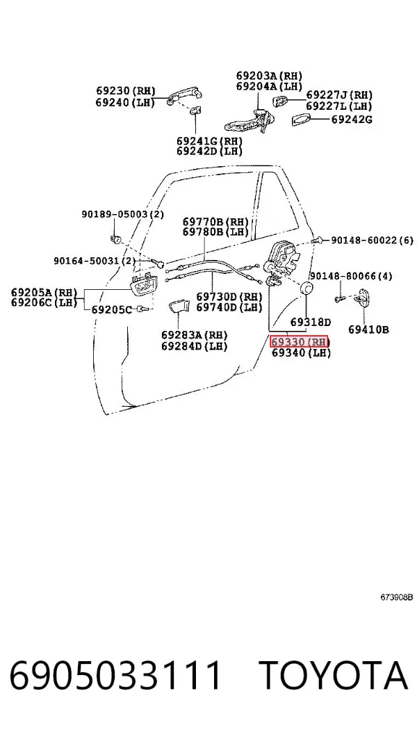 Замок двери задней правой Lexus RX 300/330/350/400H